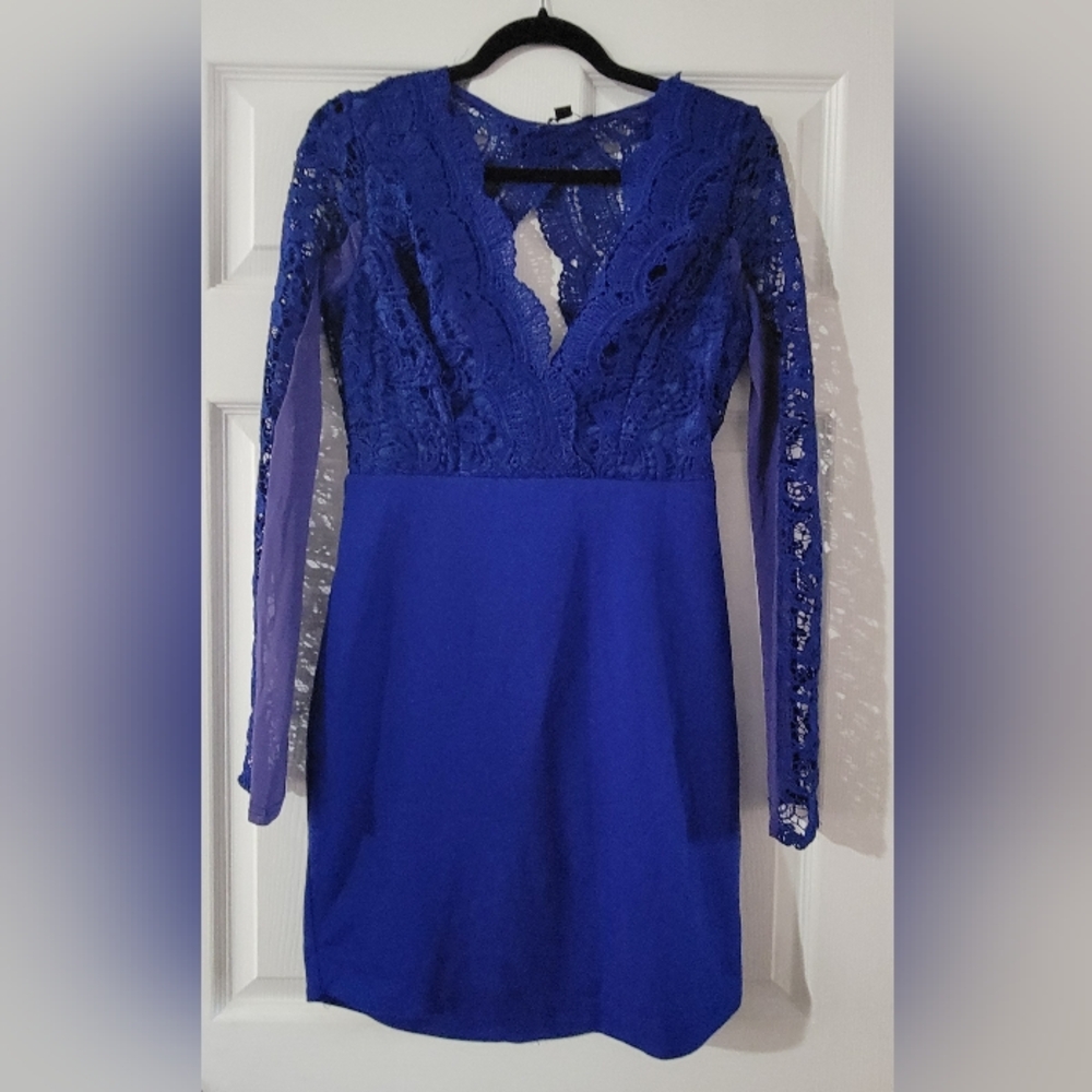 Haute Monde Royal Blue Lace Long Sleeve Dress